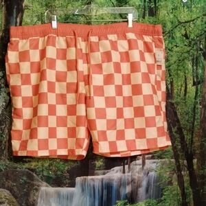 MAD Engine Red and Cream Checkered Board Shorts